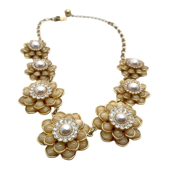 KATE SPADE 12k Gold Plated Zinnia Flower Floral 3D Rare Crystal & Faux Pearl Nec - Picture 7 of 10